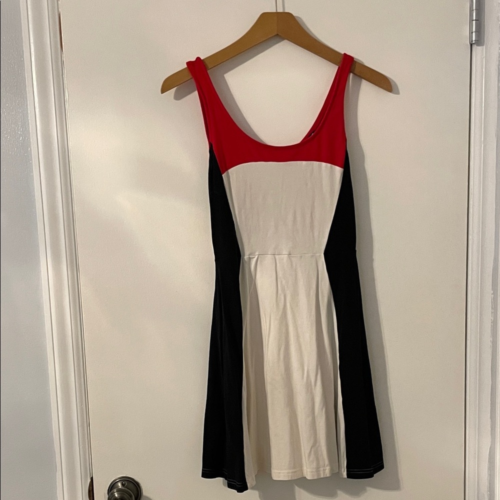 Express Strapless Colorblock Dress in Red, White & Black